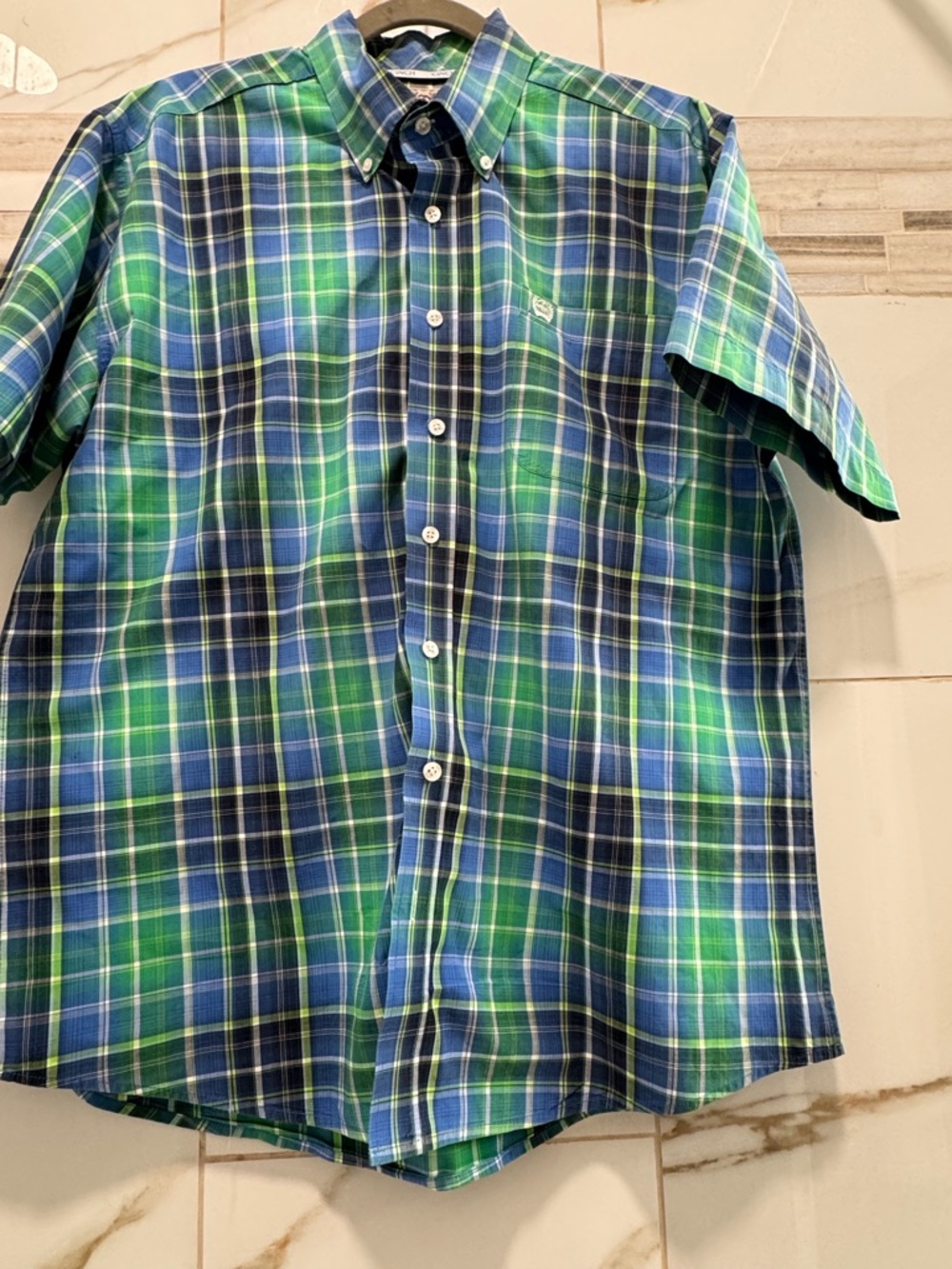 Cinch cowboy Plaid Button Down Shirt Mens Blue Green Short Sleeve western M - Picture 9 of 12
